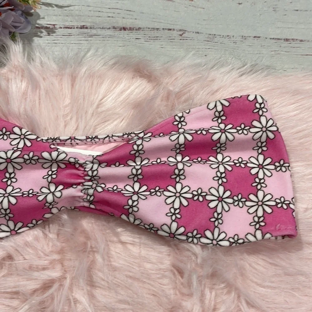 NWT Frankie's Bikini Floral Pink Jeanette Terry Strapless Bikini Top
